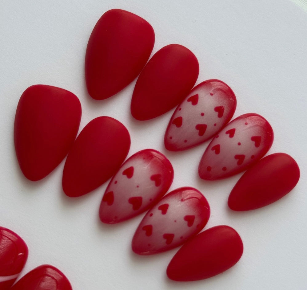 Red Faded Heart-Press-On Nails Set